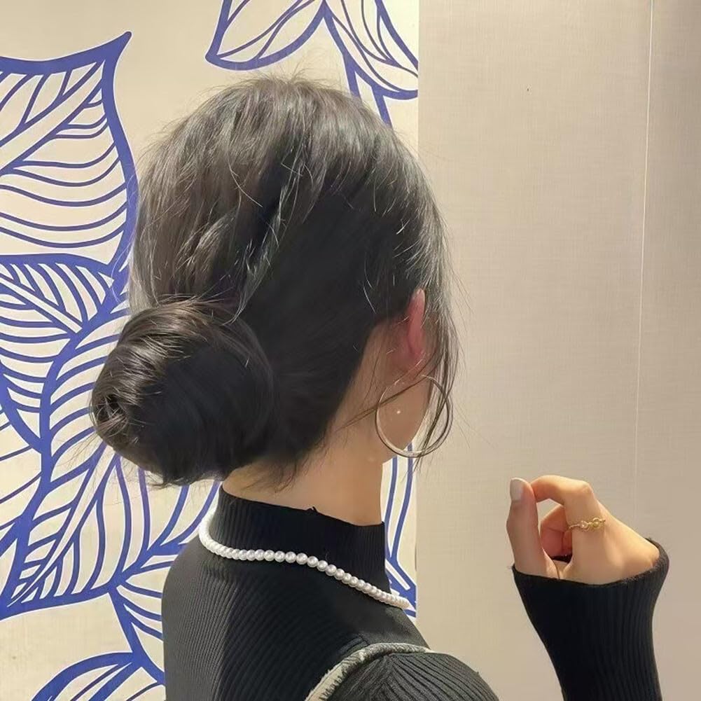 Expandable Bun Hair Piece Ponytail Extensions Synthetic Donut Updo Hairpiece Hair Bun Holder Stretchy Clip Ring(Black brown) - Image 4