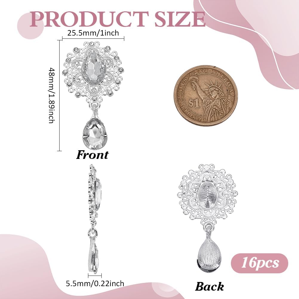 FINGERINSPIRE 16 Pcs Crystal Rhinestone Marquise for Brooches Making 1x1.89inch Crystal Color Teardrop Shape Alloy Rhinestone Embellishment for Brooch DIY Flower Brooch Pin Set for Women Lady-No Pin - Image 2