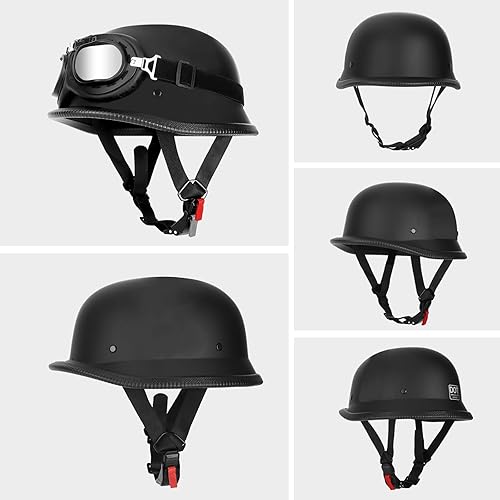 Miniatura 3 de Casco de motocicleta de estilo alemán, casco vintage de media carcasa para adultos, hombres y mujeres, aprobado por DOT, casco retro con gafas