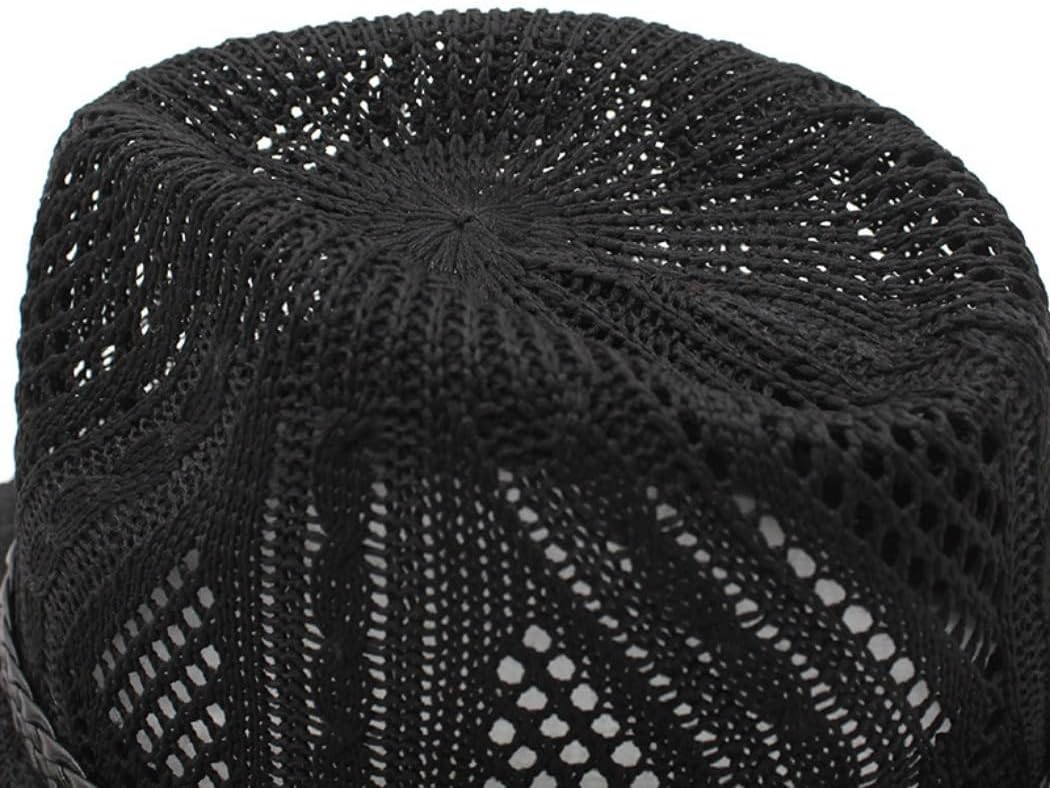 Classic Cotton Mesh Fedora Hat, Black with Braided Band, Summer Style