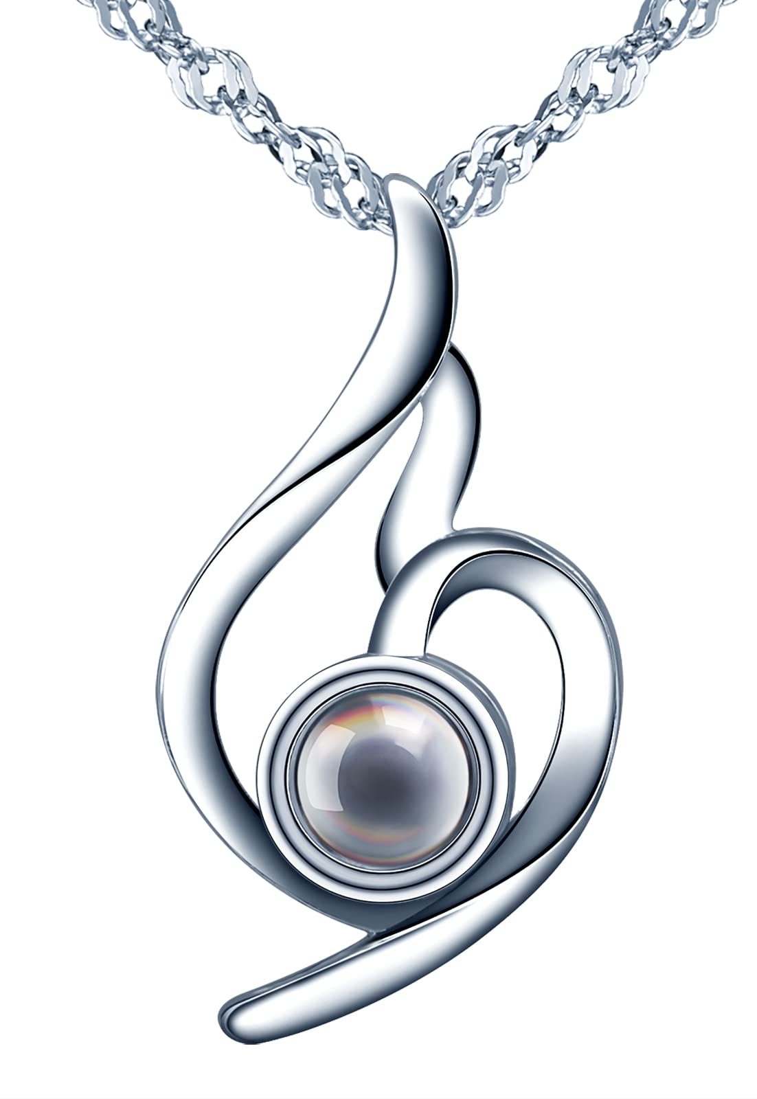 MOOFUNWomen's Necklace 925 Sterling Silver Chain I Love You 100 Languages I Love You Projection Love Pendant Women Jewellery Valentine's Day Gift with Gift Packaging for Her Wife Girlfriend Mum,