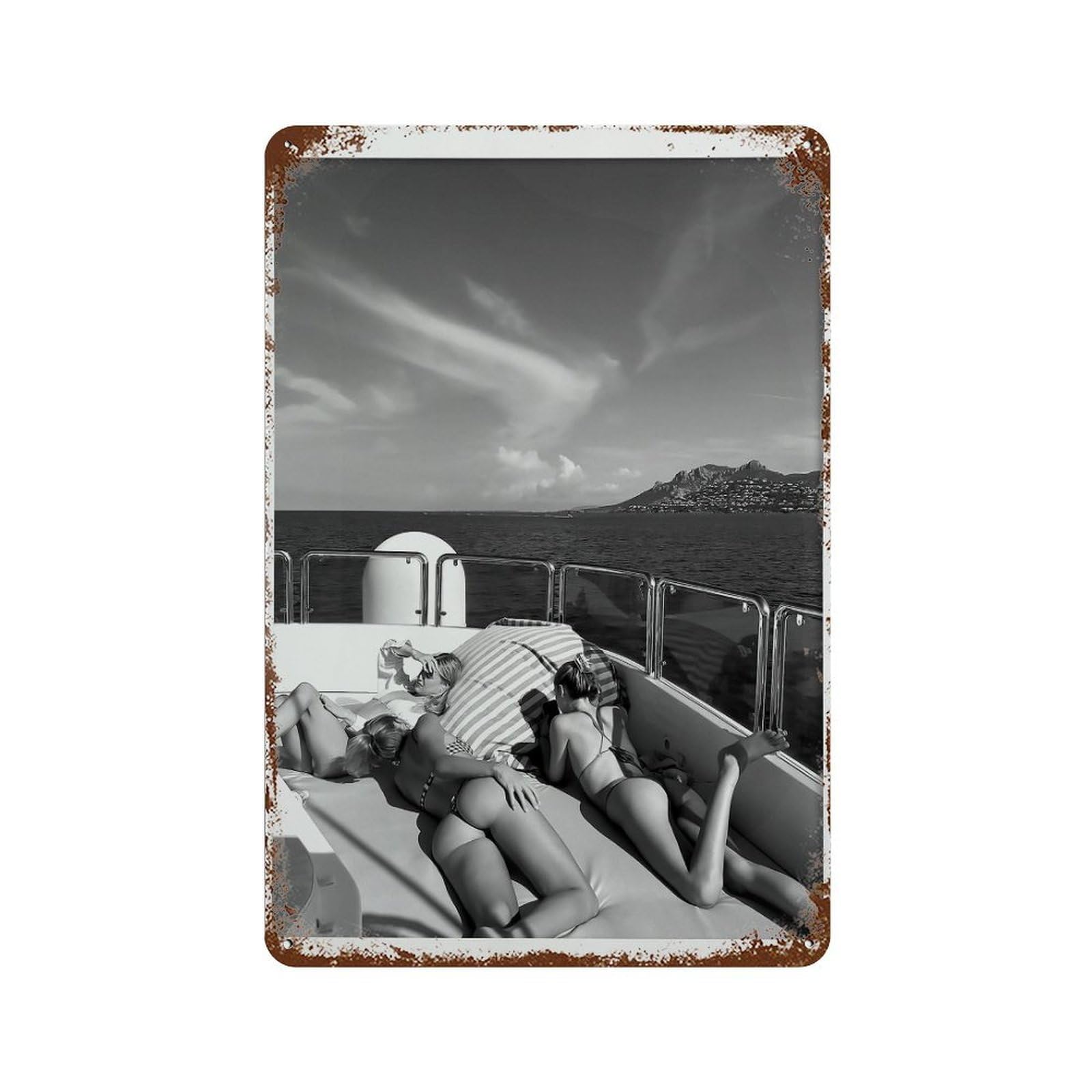 xiaoxiaoshen Vintage Beach Photography Women Sunbathing, Black And White Wall Decor Art Metal Tin Poster Modern Home Decor Art Home Bar Shop Decorations Vintage Sign 30x20cm