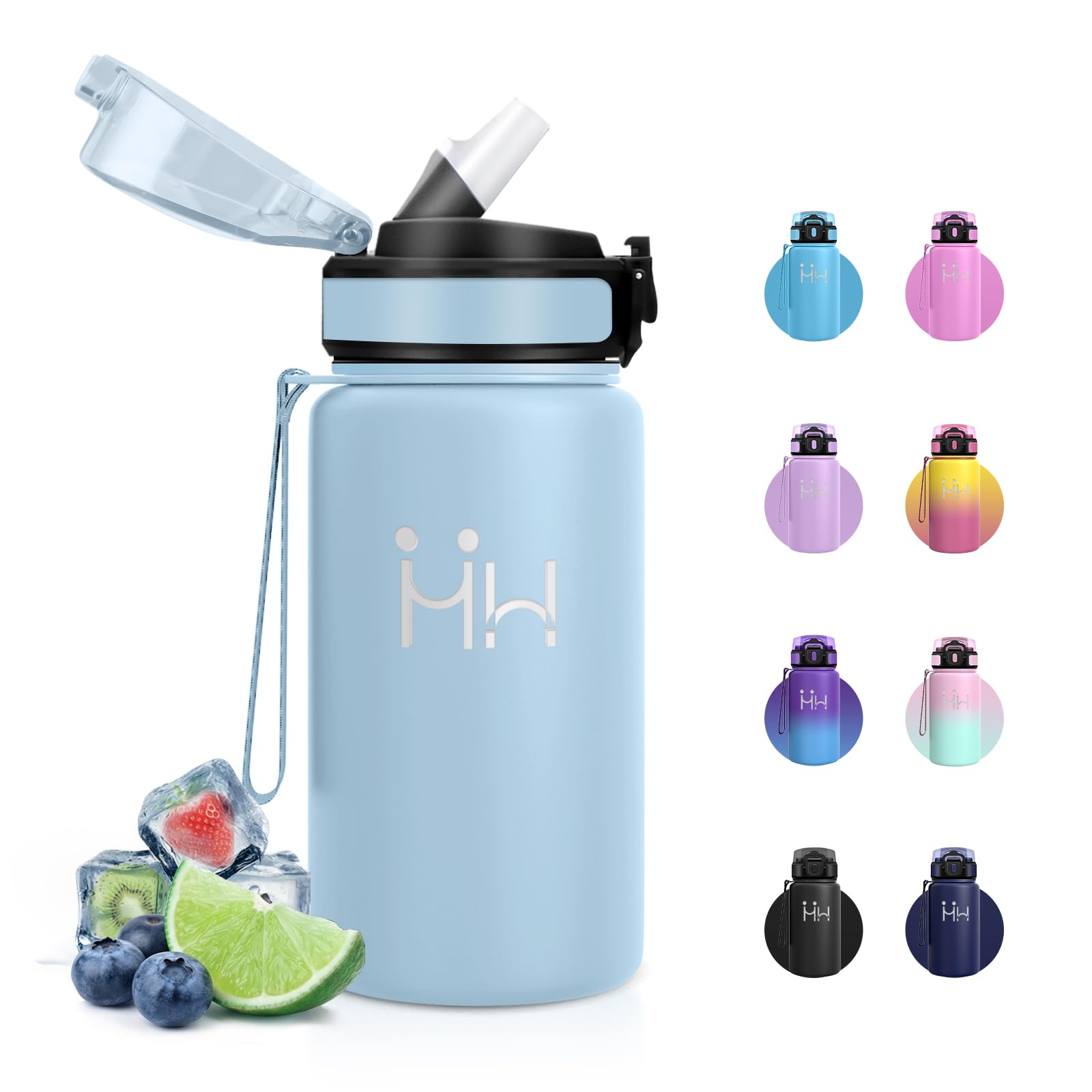 JAPORIA 500ml Insulated Water Bottle with Straw Leakproof Leakproof BPA Free Thermos for Camping, Office, School