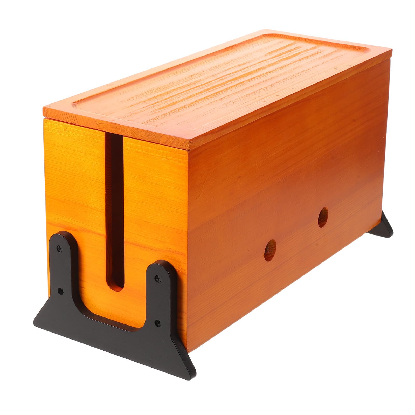 Boîte de rangement en bois pour câbles de bureau avec fentes de ventilation