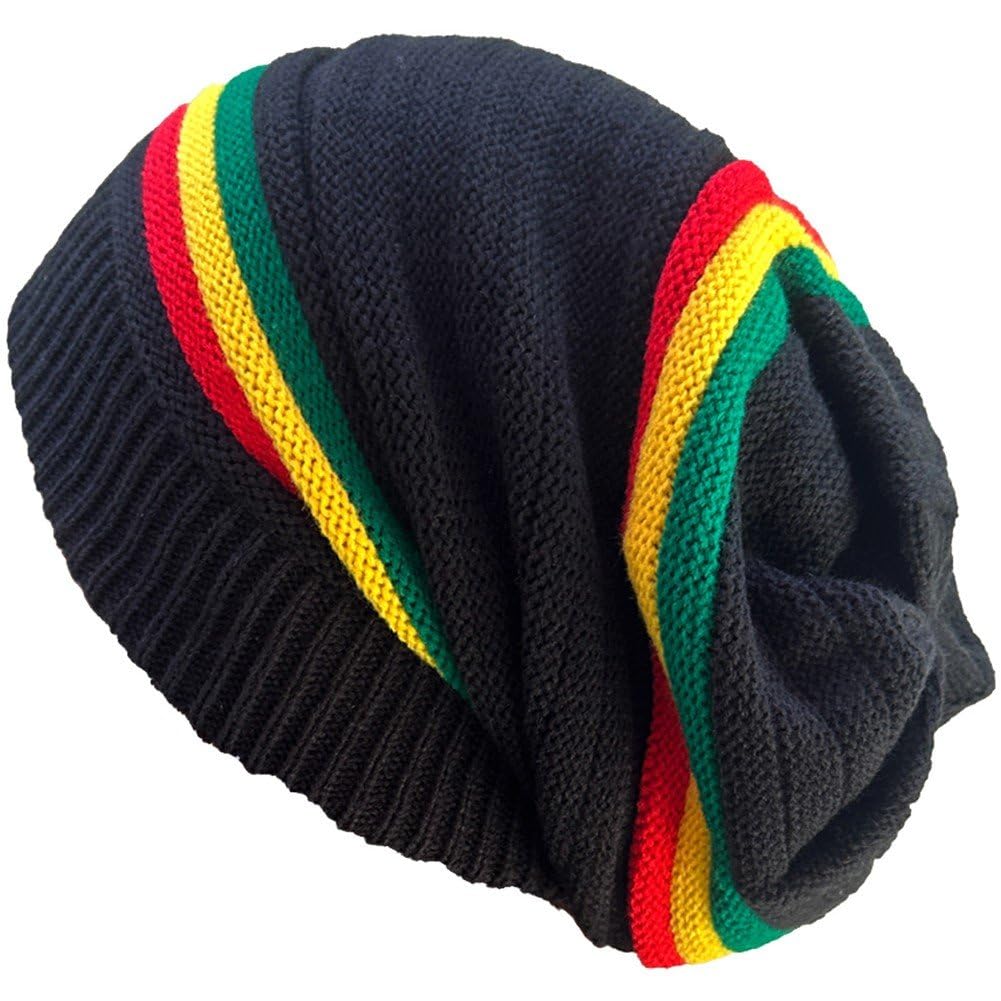 Bonnet Rasta Jamaïcain - Couleurs Rouge, Jaune, Vert, Noir - Taille Unique Adulte - En Acrylique Tricoté - Style Rétro Et Chaud