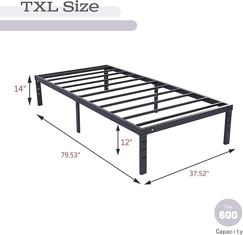 Miniatura 2 de alazyhome Marco de cama tamaño Queen de 14 pulgadas, plataforma de metal, marco de cama de listones de acero resistente, no necesita somier, sin