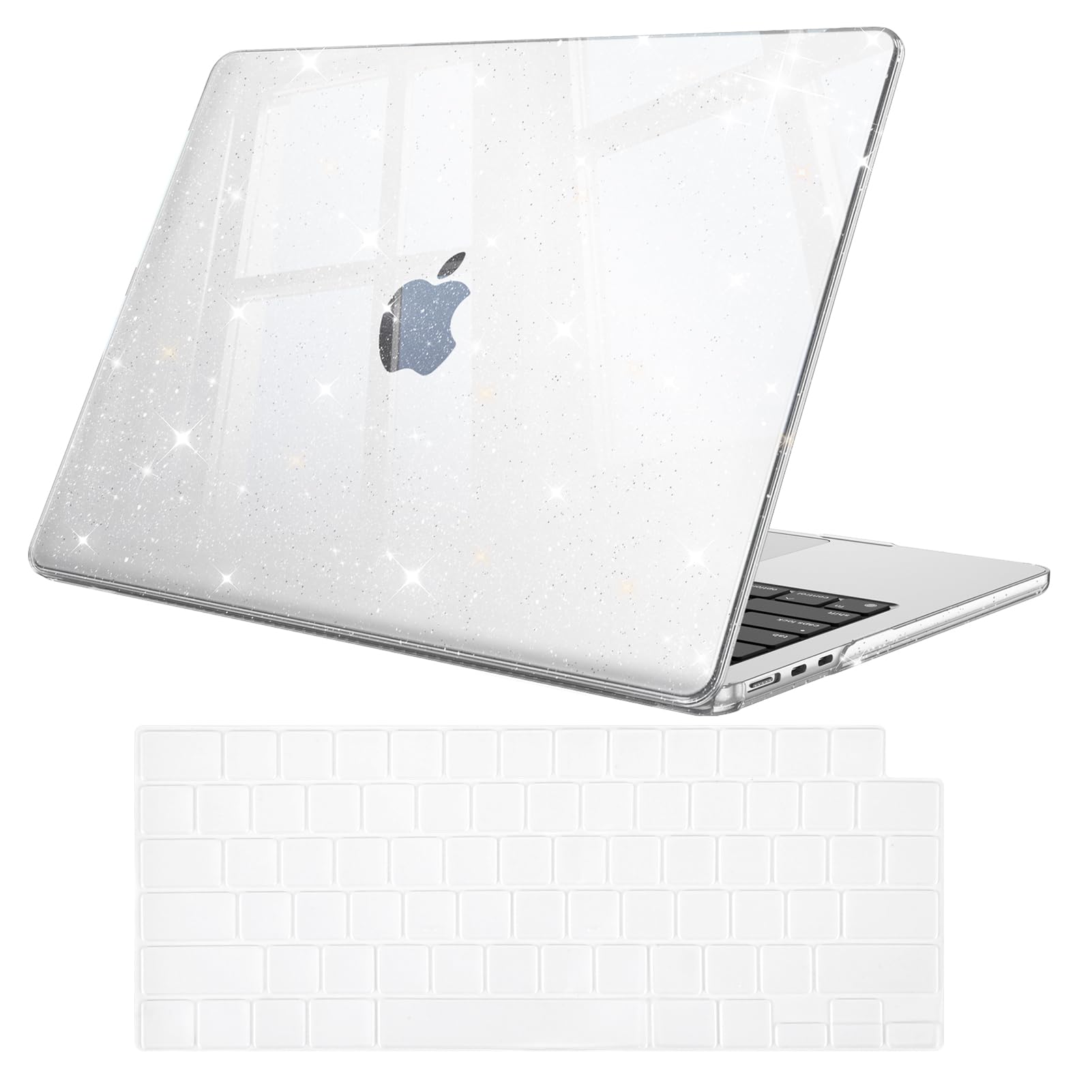 FINTIE Cover Compatibile con MacBook Air 13.6" M5/M4/M3/M2 (2026-2022) | Modello A3449/A3240/A3113/A2681 - Sottile Trasparente Custodia Rigida Protettivo Cover + Copritastiera, Trasparente Glitter