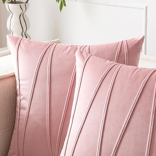 Miniatura 2 de Woaboy Paquete de 2 fundas de cojín de terciopelo, a rayas, modernas, decorativas, cuadradas, suaves, acogedoras, para cama, sofá, sala de estar,