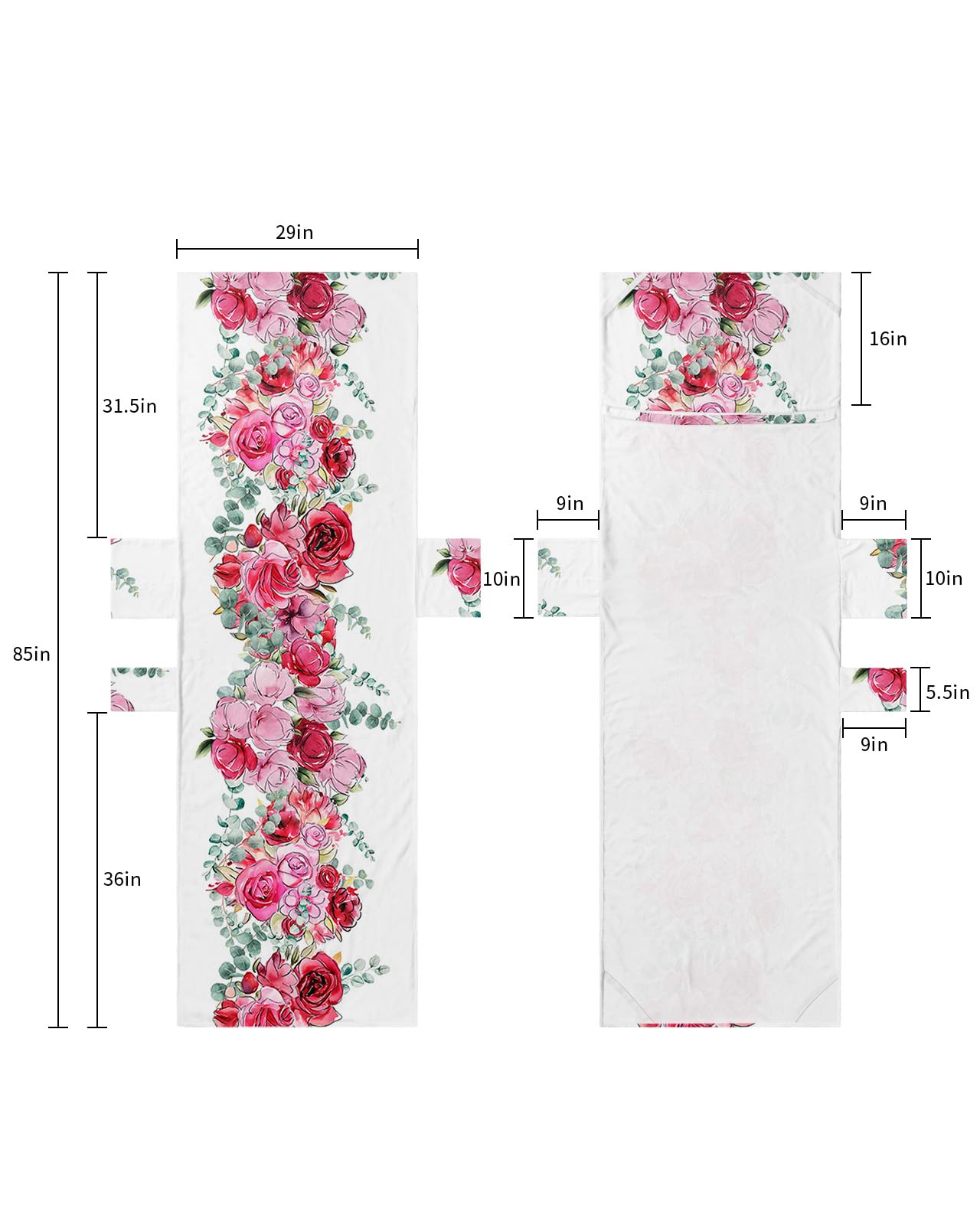 Pink Red Floral Valentines Beach Lounge Chair Towel Cover, Soft Chaise Lounge Towel with Side Pockets Patio Pool Chairs Cover for Beach/Pool Sunbathing 29x85 Watercolor Eucalyptus Leaves