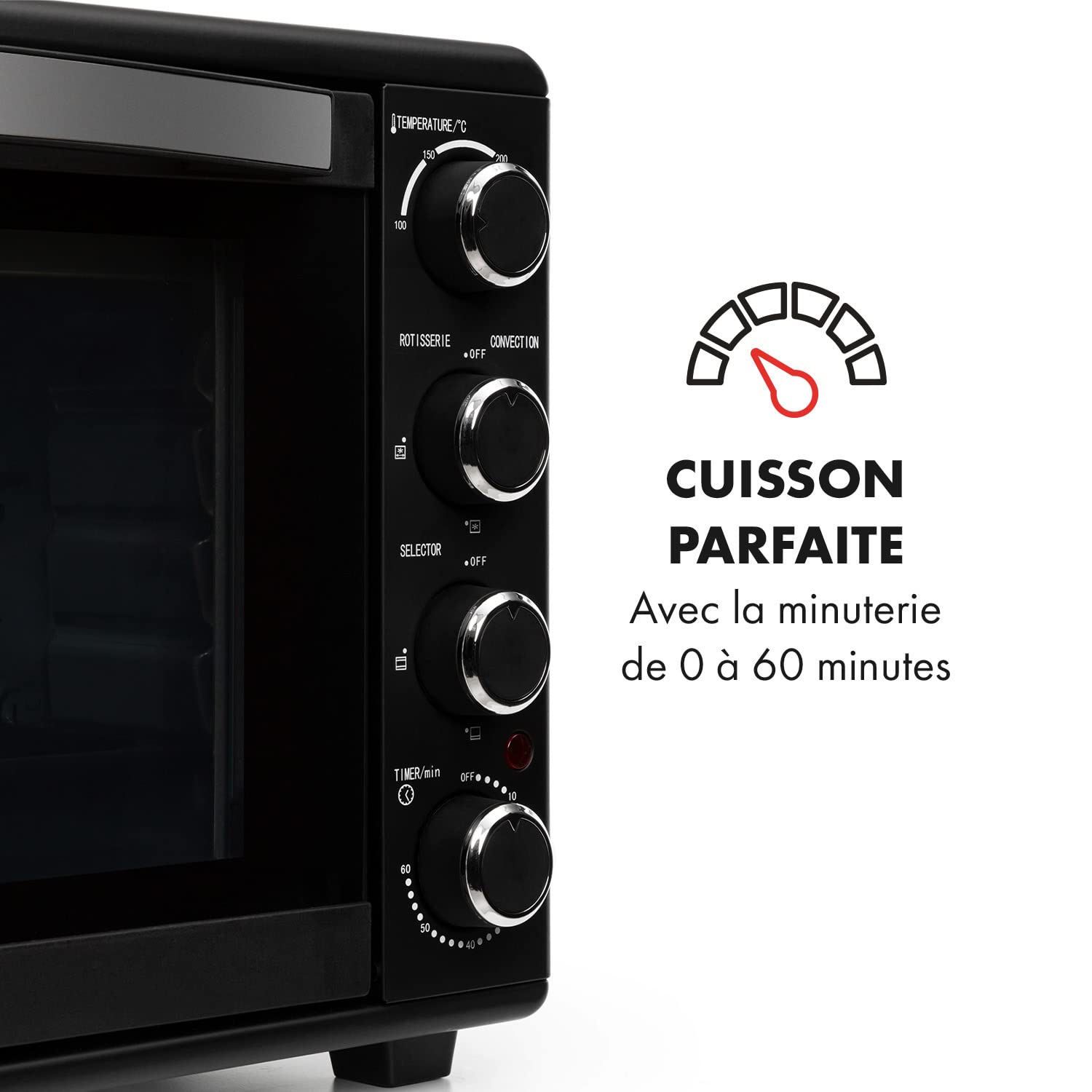 Klarstein MasterChef Mini four 100–230 °C, rôtisserie, fonction air circulant, minuteur, double porte en verre, chaleur supérieure et inférieure, éclairage intérieur, acier inoxydable Noir - 45 l