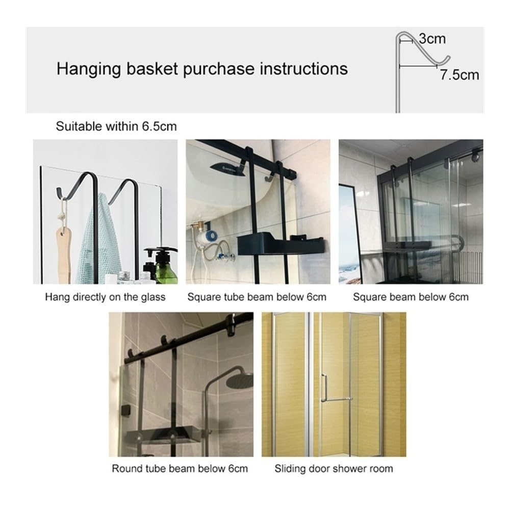 Mensola Doccia Mensola da Doccia sospesa, Organizer da Doccia a 3 Ripiani sopra la Porta con 8 Ganci, mensola da Doccia in Alluminio Senza Fori, Facile da installare Mensole Bagno(Silver)