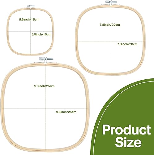 Miniatura 2 de Caydo 3 piezas de 3 tamaños cuadrados de aros de bordado con 6 piezas de tela Aida 14 unidades de tela blanca de punto de cruz para bordado de