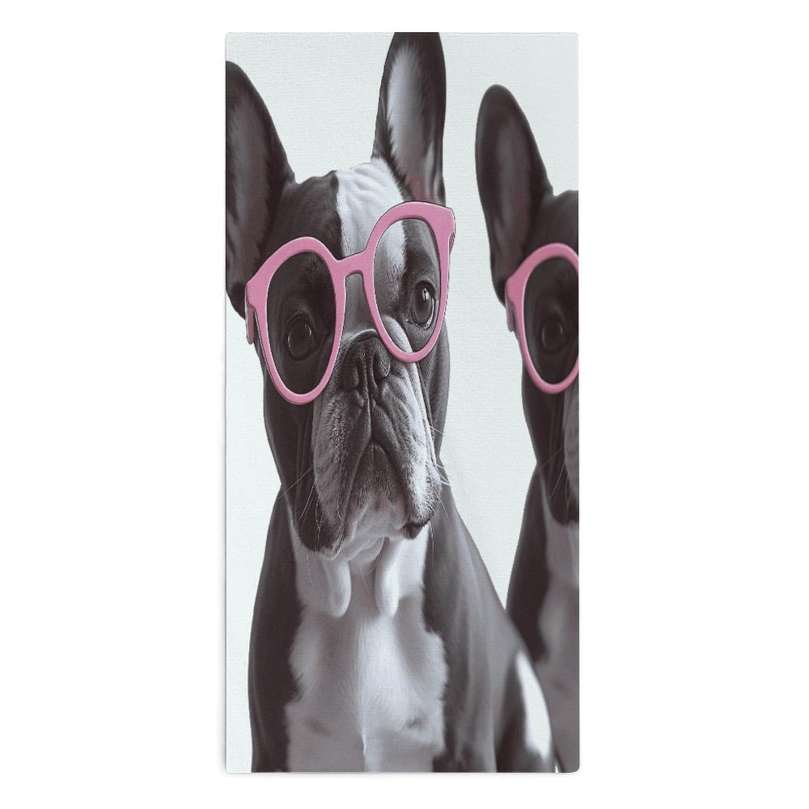 YUXBVKRS French Bulldog Pink Glasses Hand Towels for Bathroom 14x29 Inch