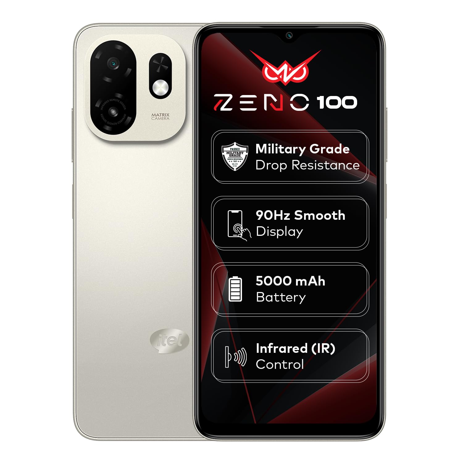 Zeno 100 (3+5GB RAM, 64GB ROM) | 5000mAh Battery with Type-C | 90Hz Display | Side Fingerprint | Military Grade Protection | Octa-Core Processor | Titanium Gold