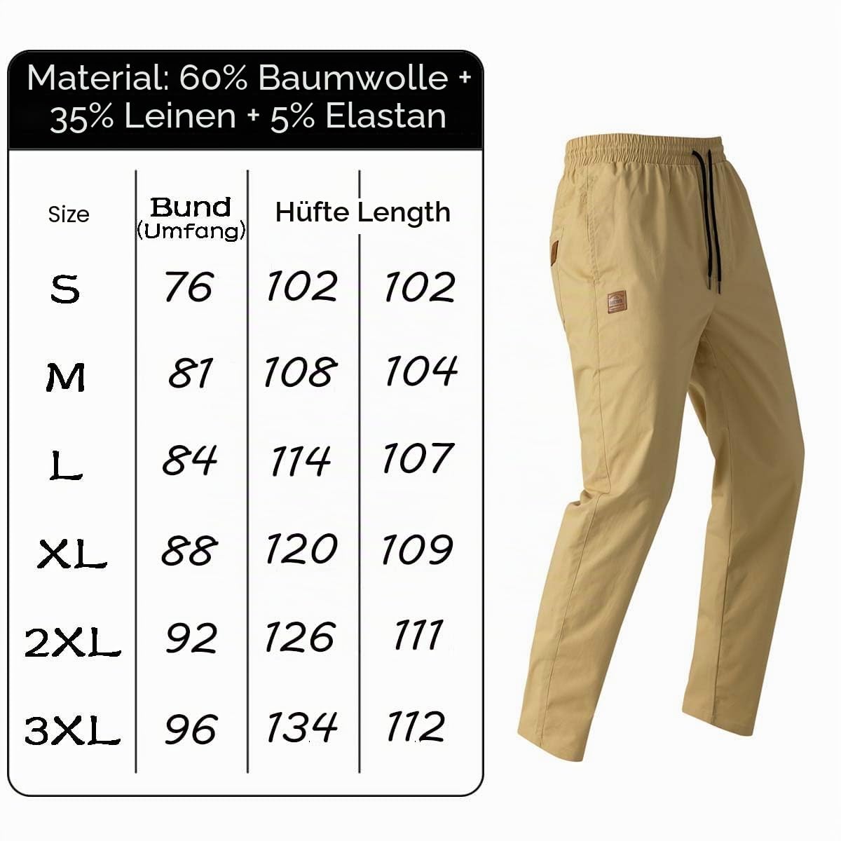 JustSun Hosen Herren Cargo Chino Hose Freizeithose Herren Elastische Taille mit Kordelzug