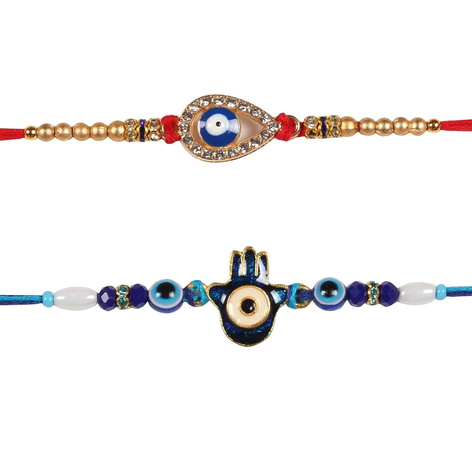TrendBellSet of 2 Evil Eye Rakhi for Brother Bhaiya Designer Multicolor Beads Rakhi AD Rakhi for Sister, Raksha Bandhan Rakhi for Brother Bhabhi
