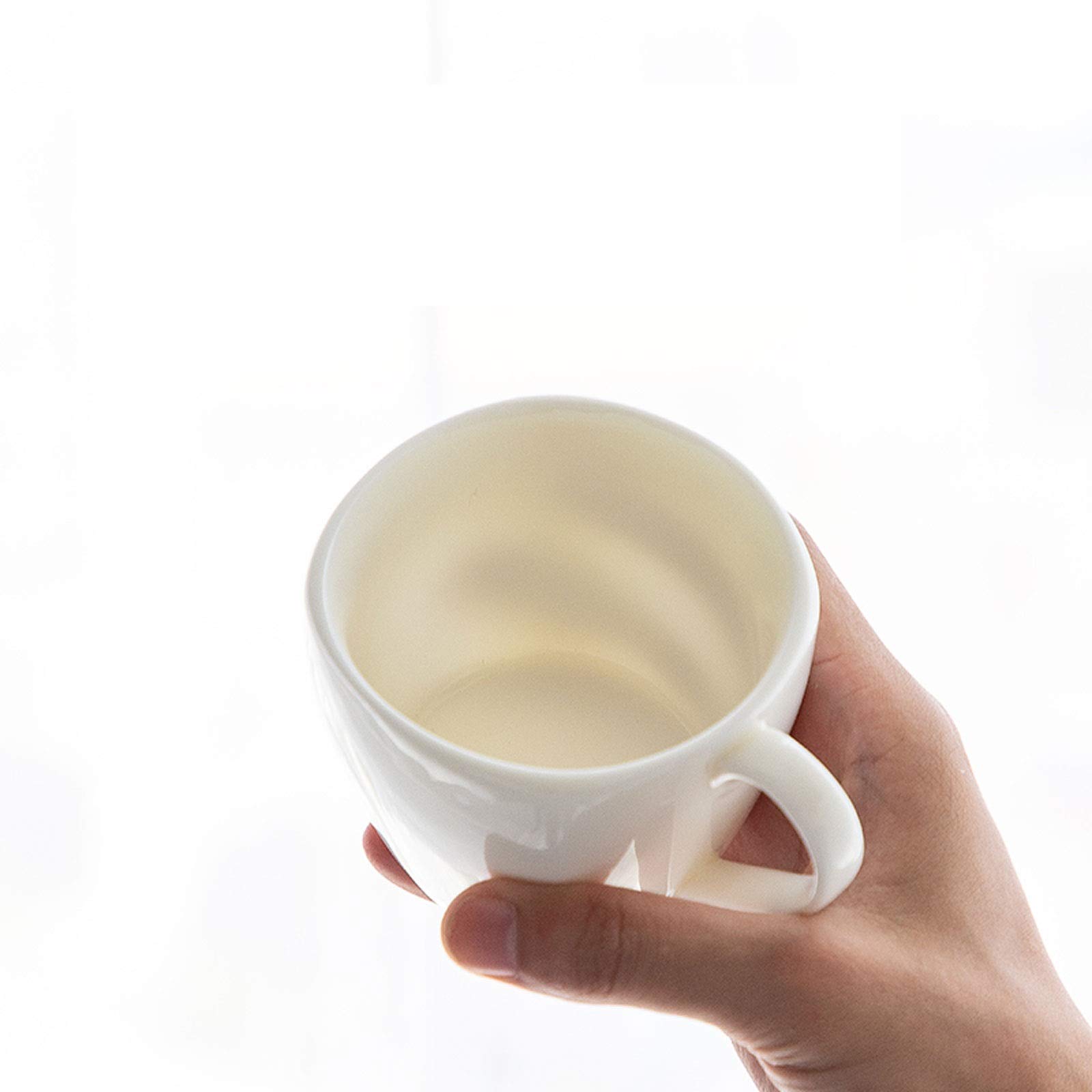 Kaffeetasse 6,8 oz weißes Porzellan-Kaffeetassen mit hölzerner Untertasse und goldener Löffel Keramik-Cappuccino-Tasse, Latte-Tasse for Tee-Kaffee Teetasse