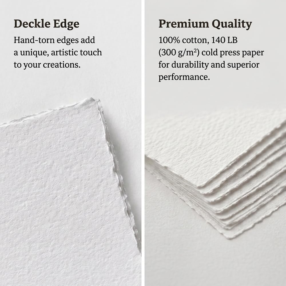 Deckle Edge – Papier aquarelle 100 % coton, 63,5 kg, 300 g/m², 30 feuilles de papier mixte pour technique sèche et humide, les cartes vierges tumuarta sont parfaites pour les cartes de vœux et les