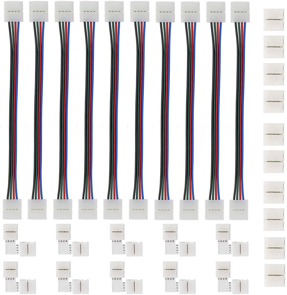 30Pcs 4 Pin LED Strip Light Connector kit, 10x 10mm 5050 RGB LED Strip Light Connectors, 10x L