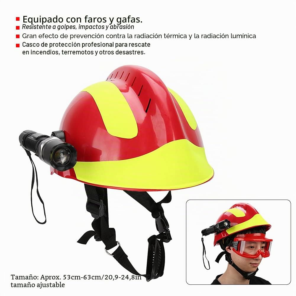 Cascos de Seguridad, protección antiimpacto para Bomberos de Rescate de Emergencia, Casco Ajustable de protección para la Cabeza, Casco de protección para Bomberos con Faro y Gafas
