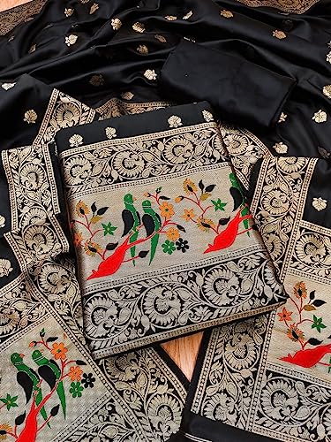 Image of Pandadi Women's Banarasi Paithani Woven Design Dress Material