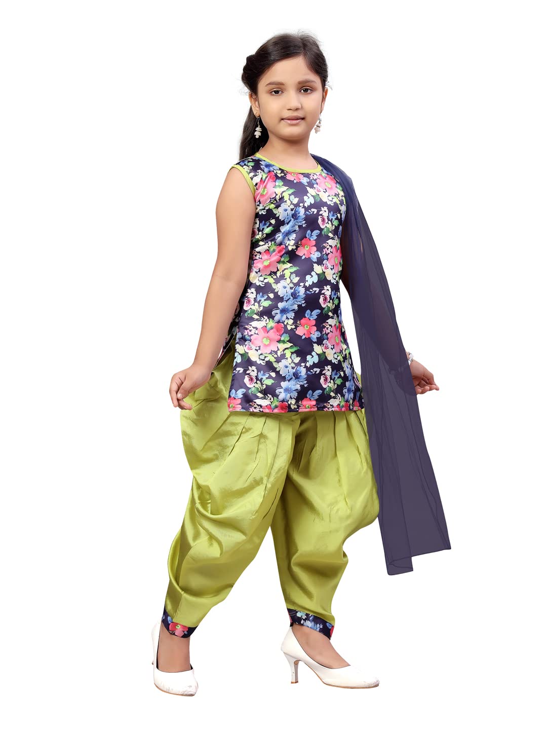 Aarika Girl's Silk Kurti Patiala Set (Pt-22153_Navy Blue-Green_32)