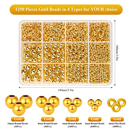 1250 Pcs Beads for Jewelry Making Smooth Flat and Round Spacer Bead with Storage Box - Image 2