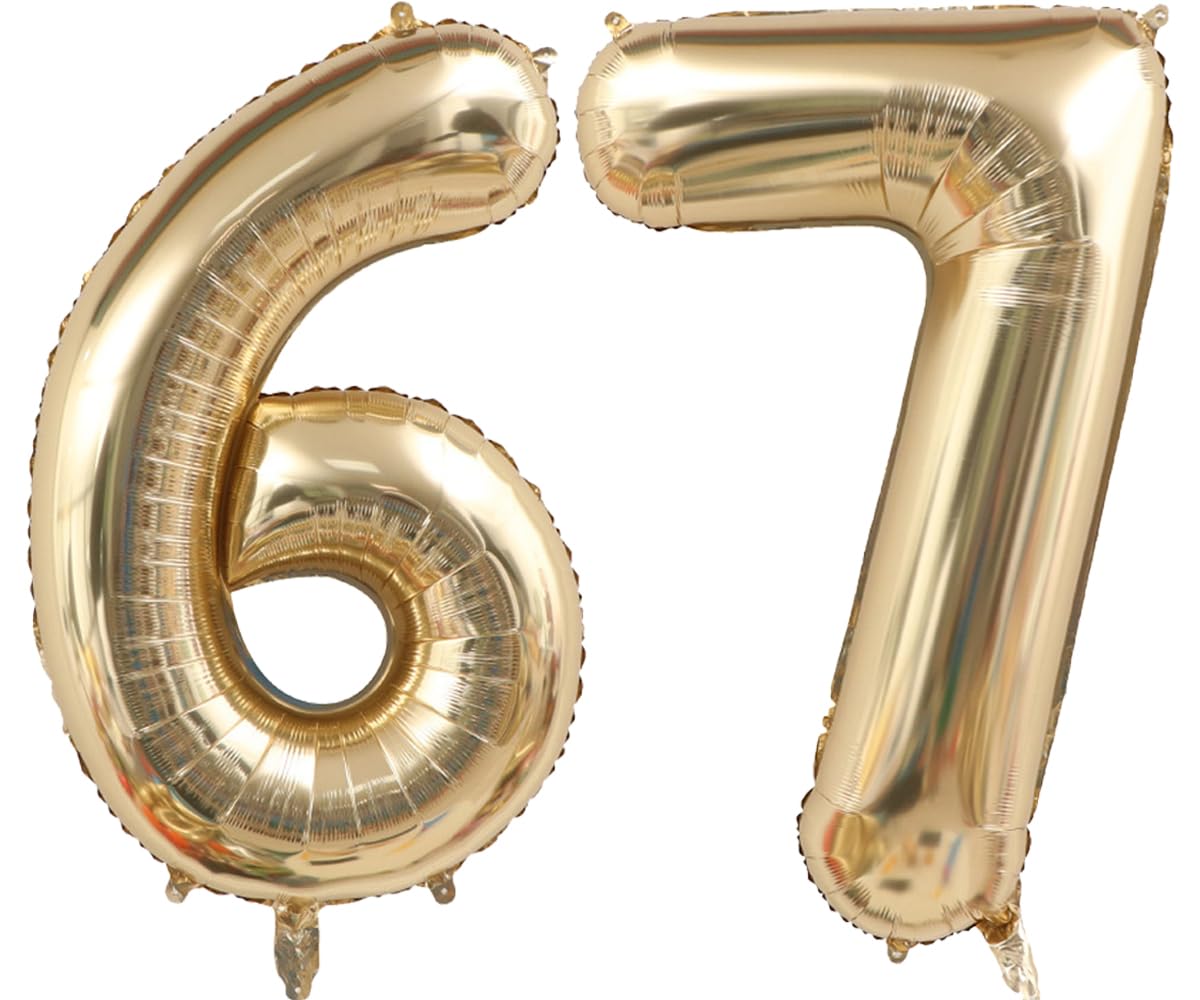 Light Gold Number 67 Foil Balloons 40 Inch White Gold 67 Mylar Balloon | 67th Birthday Big Giant Jumbo Helium Balloons 67 or 76 Anniversary Banquet Events Party Decorations Supplies