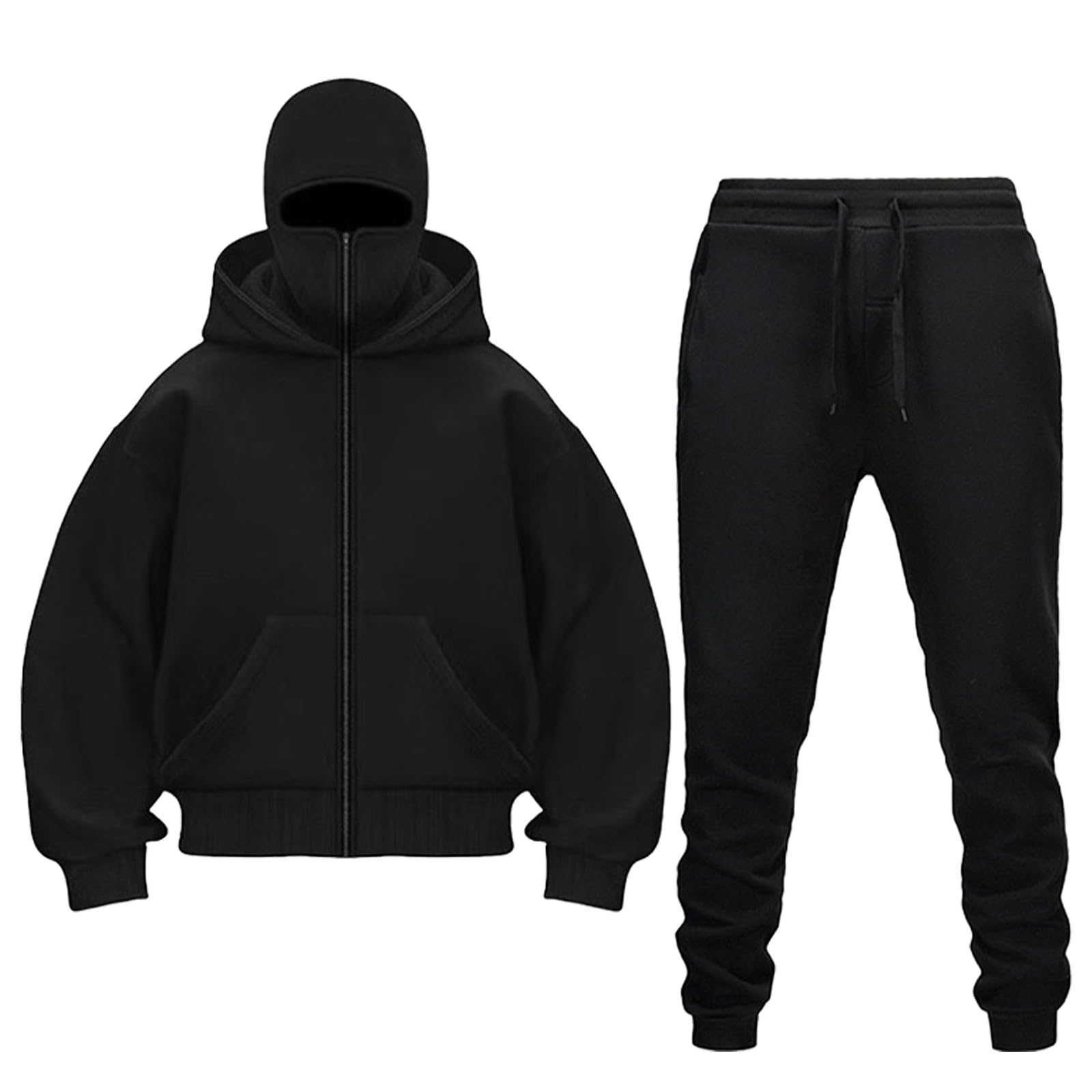 Tuta da Uomo Con Caldo Maschera Felpa Con Cappuccio Con Cerniera E Pantaloni | Tuta Uomo Set Baggy Inverno Felpe Con Cappuccio Y2K Zip E Pantaloni Di Protezione Antivento Moto Set Lavoro