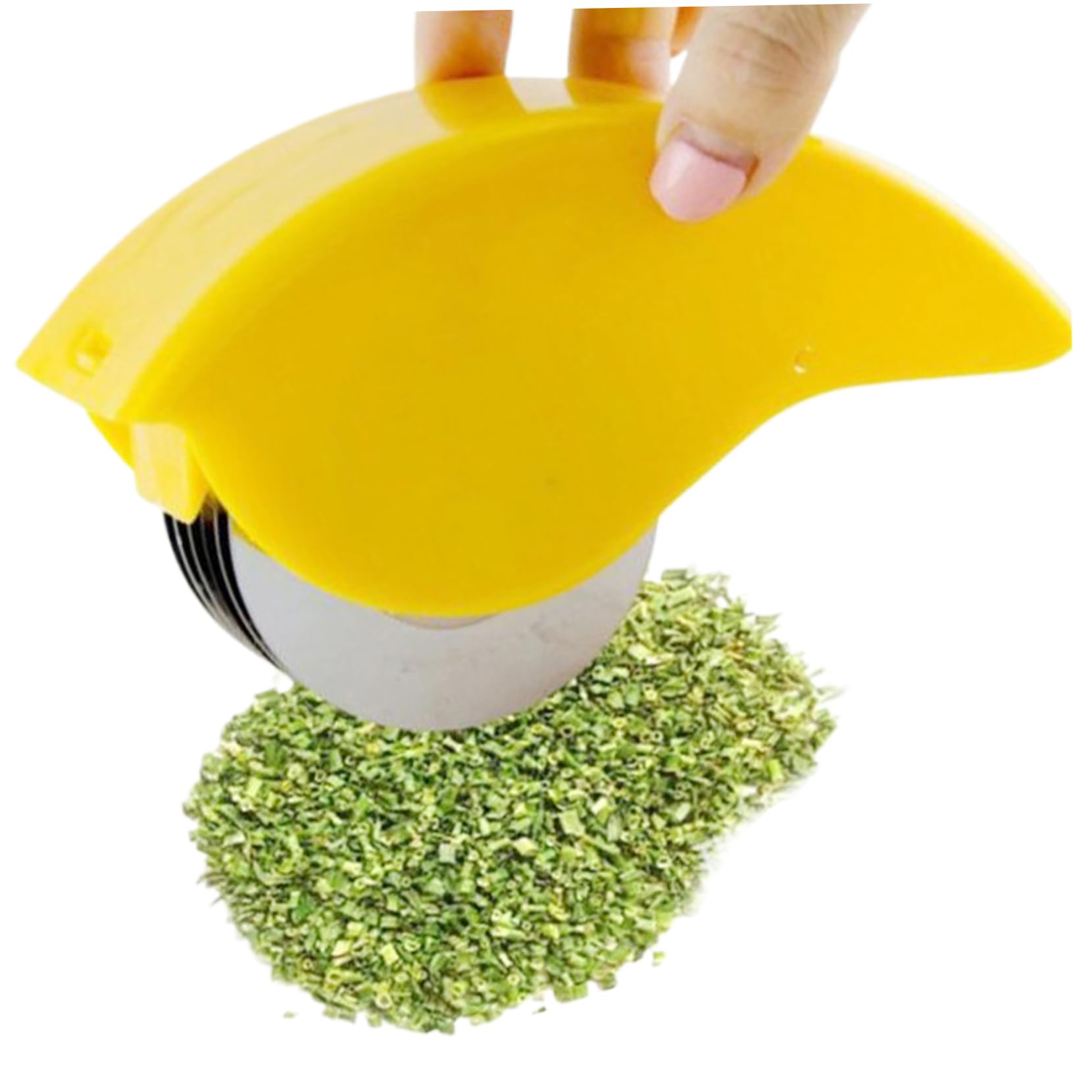 Licsaliwe Herb Chopper - Manual Herb Roller with 6 Blade, Stainless Steel PP Cutter Sharp Detachable for Cilantro Scallion Parsley, Yellow