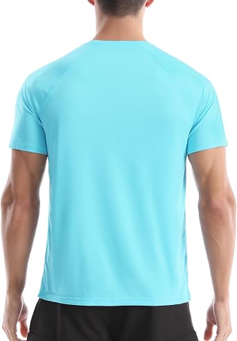 Men's UPF 50+ Swim Shirts, Sun Protection Short Sleeve Rash Guard, Quick Dry T-Shirt for Fishing and Surfing