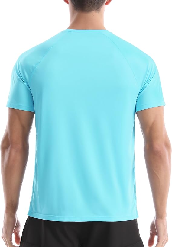 Men's UPF 50+ Swim Shirts, Sun Protection Short Sleeve Rash Guard, Quick Dry T-Shirt for Fishing and Surfing