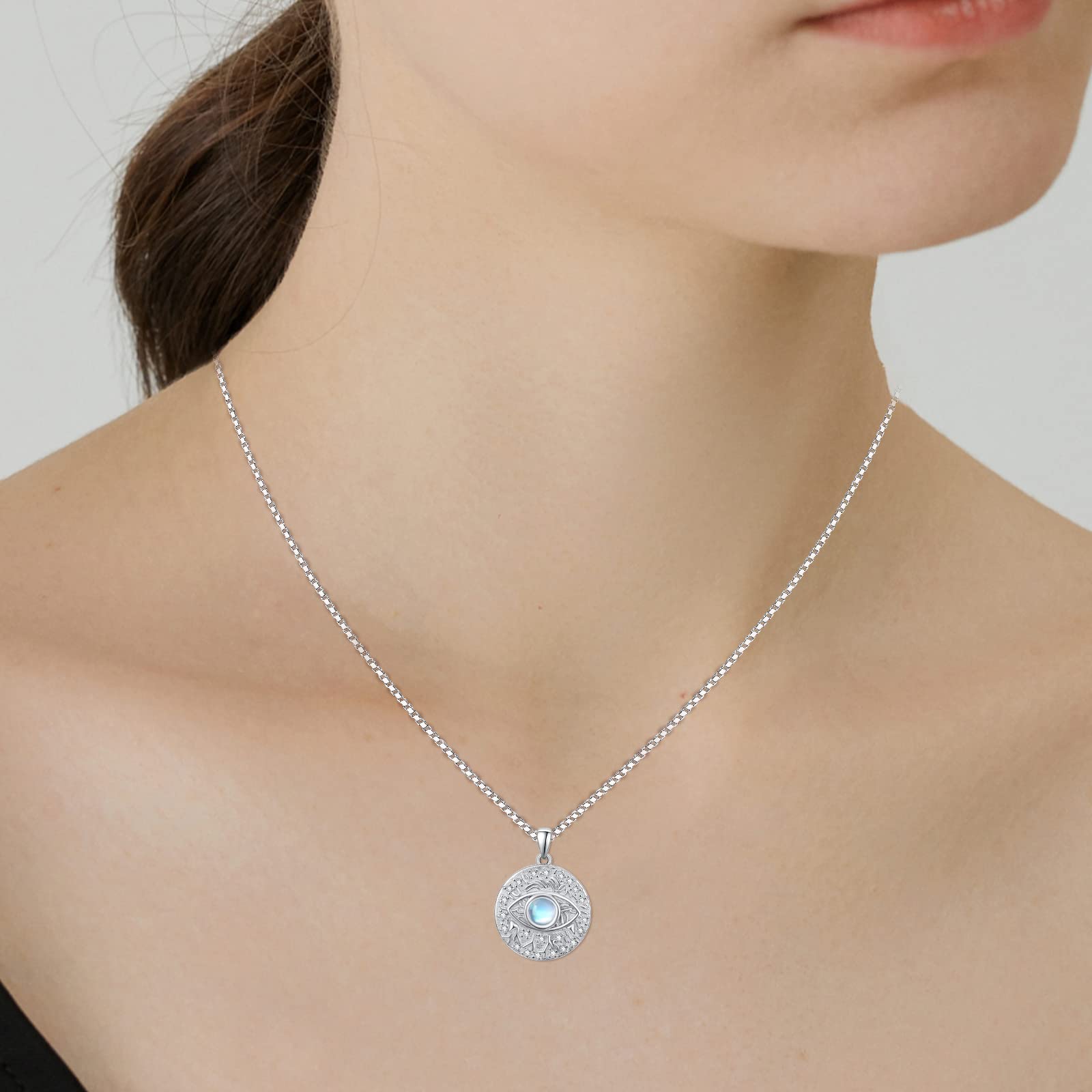 Evil Eye Mondstein/Opal/Zirkonia Halskette 925 Sterling Silber Auge des Horus Halskette Blau Opal Evil Eye Anhänger Schmuck Geschenke für Damen Mädchen Frauen Freunde