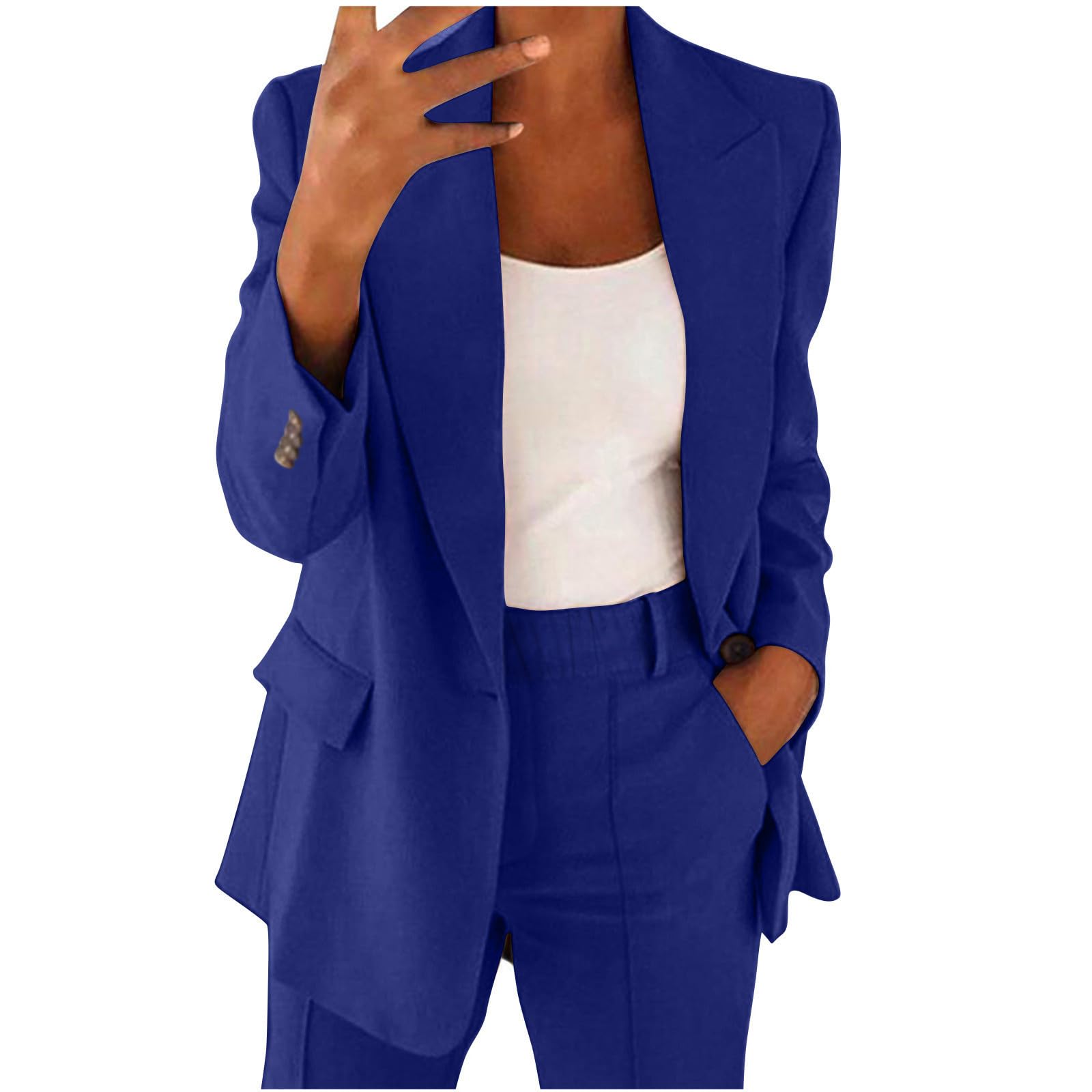 Ybing Hosenanzug Damen Elegant Einfarbig Blazer Anzug Set Mode Revers Business Blazerjacke + Anzughose Zweiteiler Streetwear Hosenanzüge Slim Fit Sportlich Büro Outfit Anzugjacke Freizeitanzug
