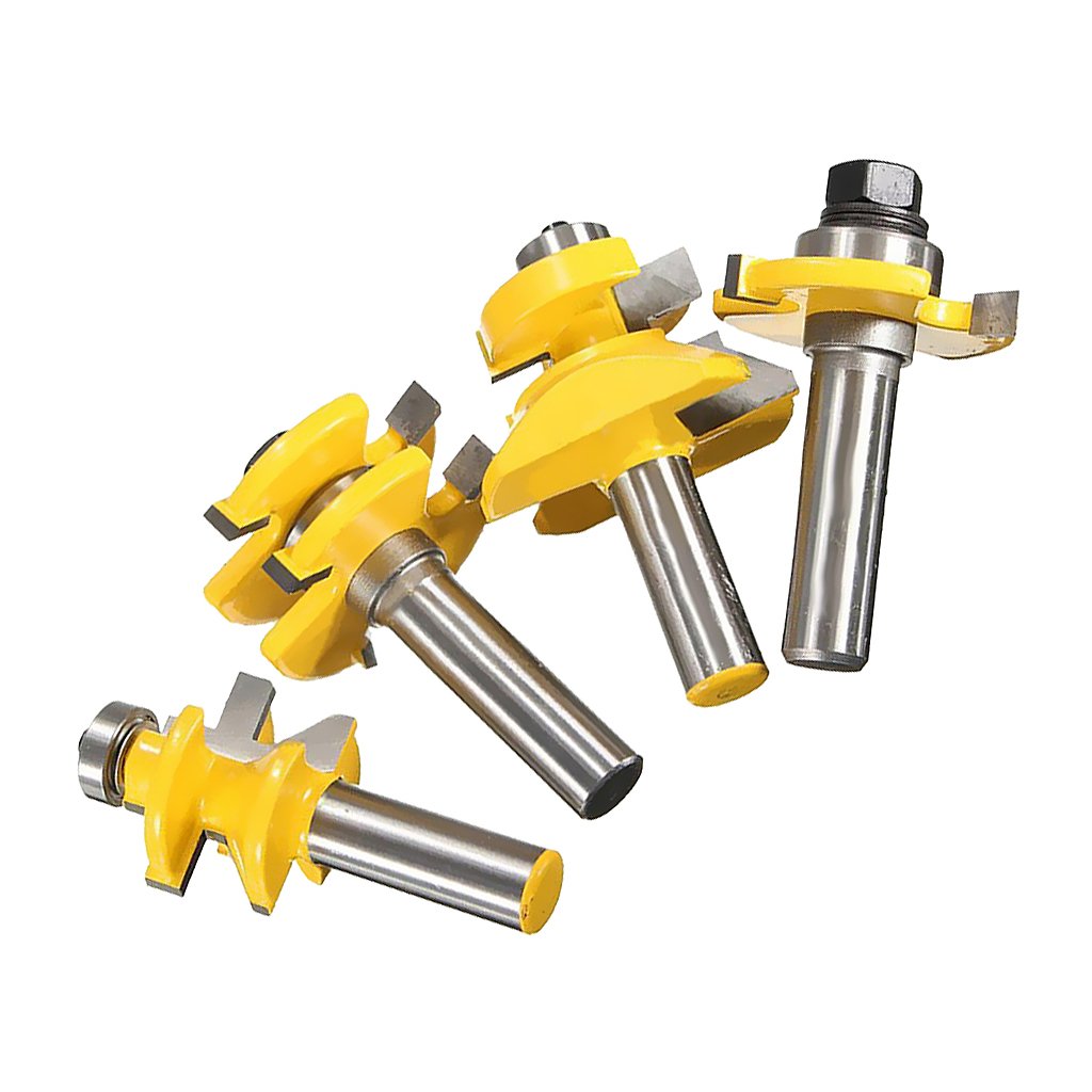 4Pieces Alloy Tongue & Groove and VNotch Router Bit Set for CNC 1/2