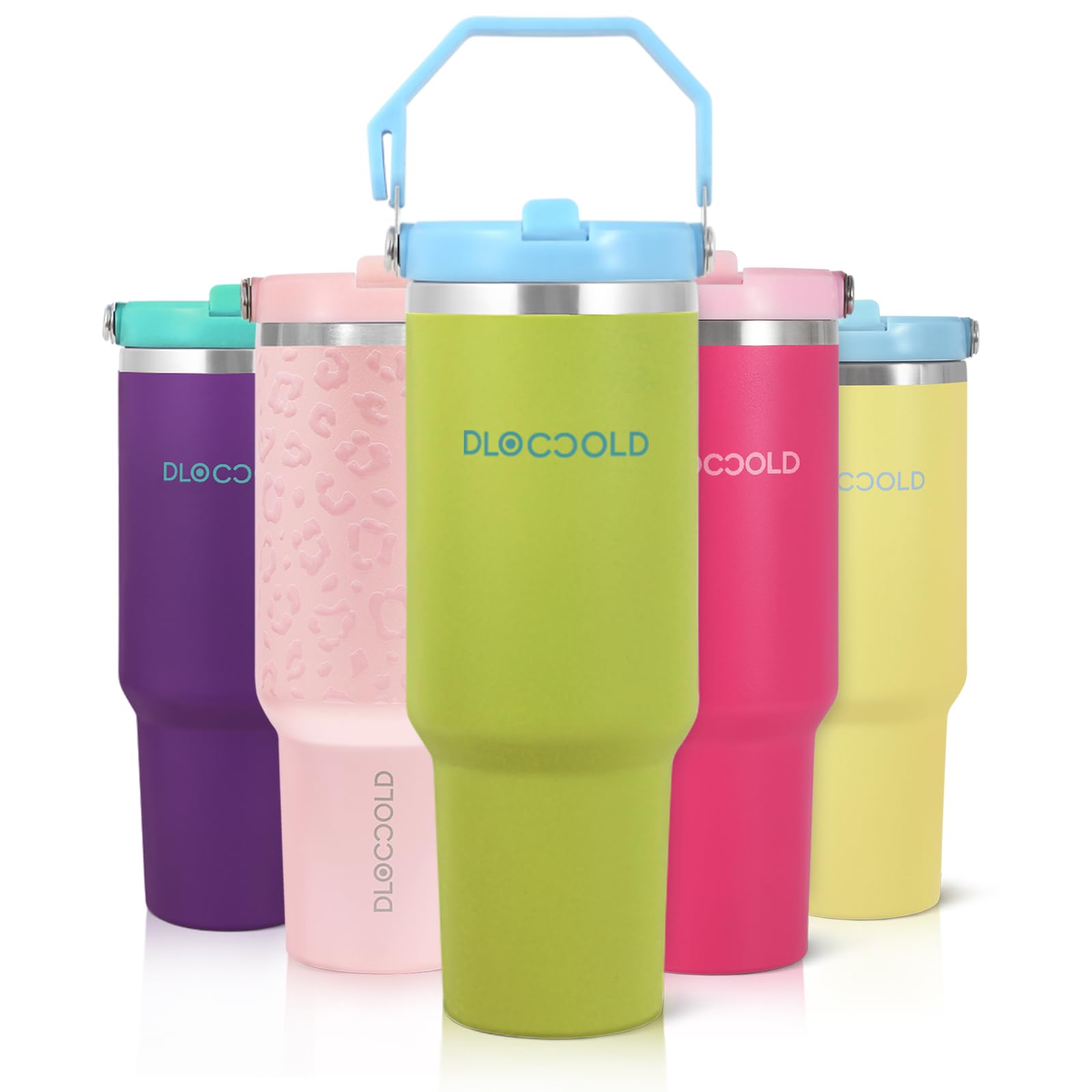 DLOCCOLD40 oz Tumbler with Flip Straw & Handle,Stainless Steel Leak Proof Tumbler,Double Walled Insulated Water Bottle,Reusable Cup, Portable Travel Mug Fit in Cup holder