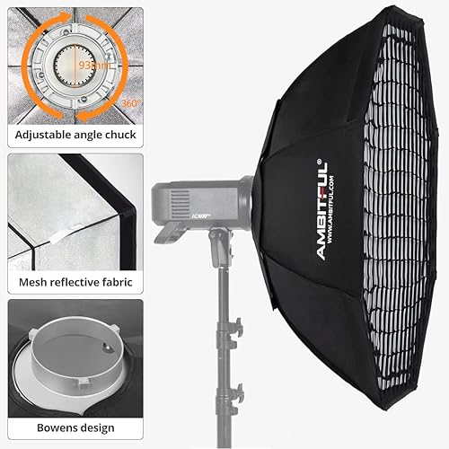 Miniatura 3 de AMBITFUL FW95 95cm37" octagonal Honeycomb Grid Bowens Softbox, con rejilla de panal + bolsa de transporte, para lámpara de montaje Bowens (FW95