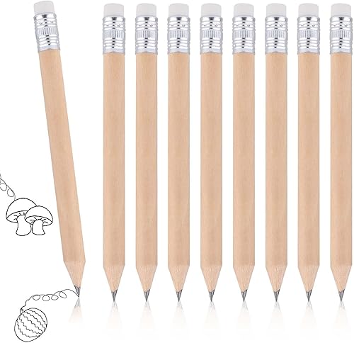BOXOB 100 lápices de golf, mini lápices de 4 pulgadas con borrador, lápices redondos cortos de madera afilada para preescolares, niños pequeños,