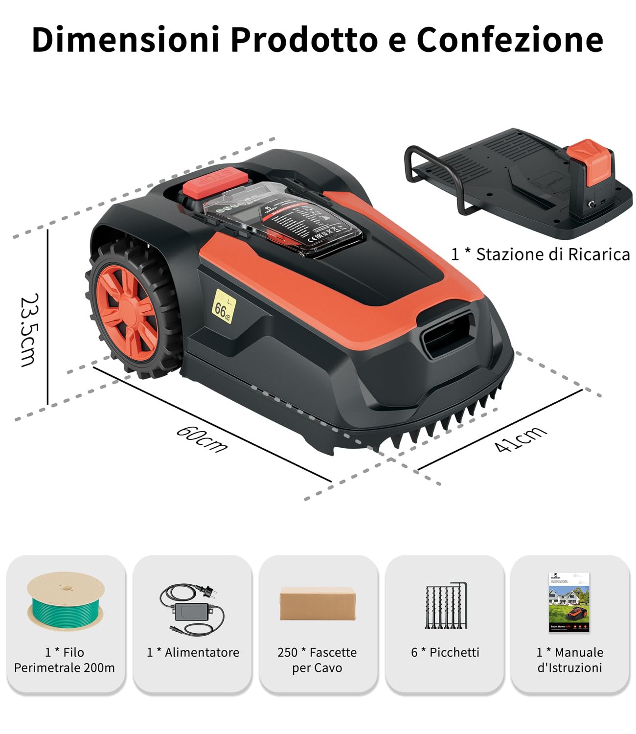 M1 Robot Tagliaerba con Filo Perimetrale fino a 1400 m², Rasaerba Robot Automatico, Altezza di Taglio 25–65 mm, Pendenza fino al 47%, Larghezza di Taglio 22 cm, Controllo App e Bluetooth