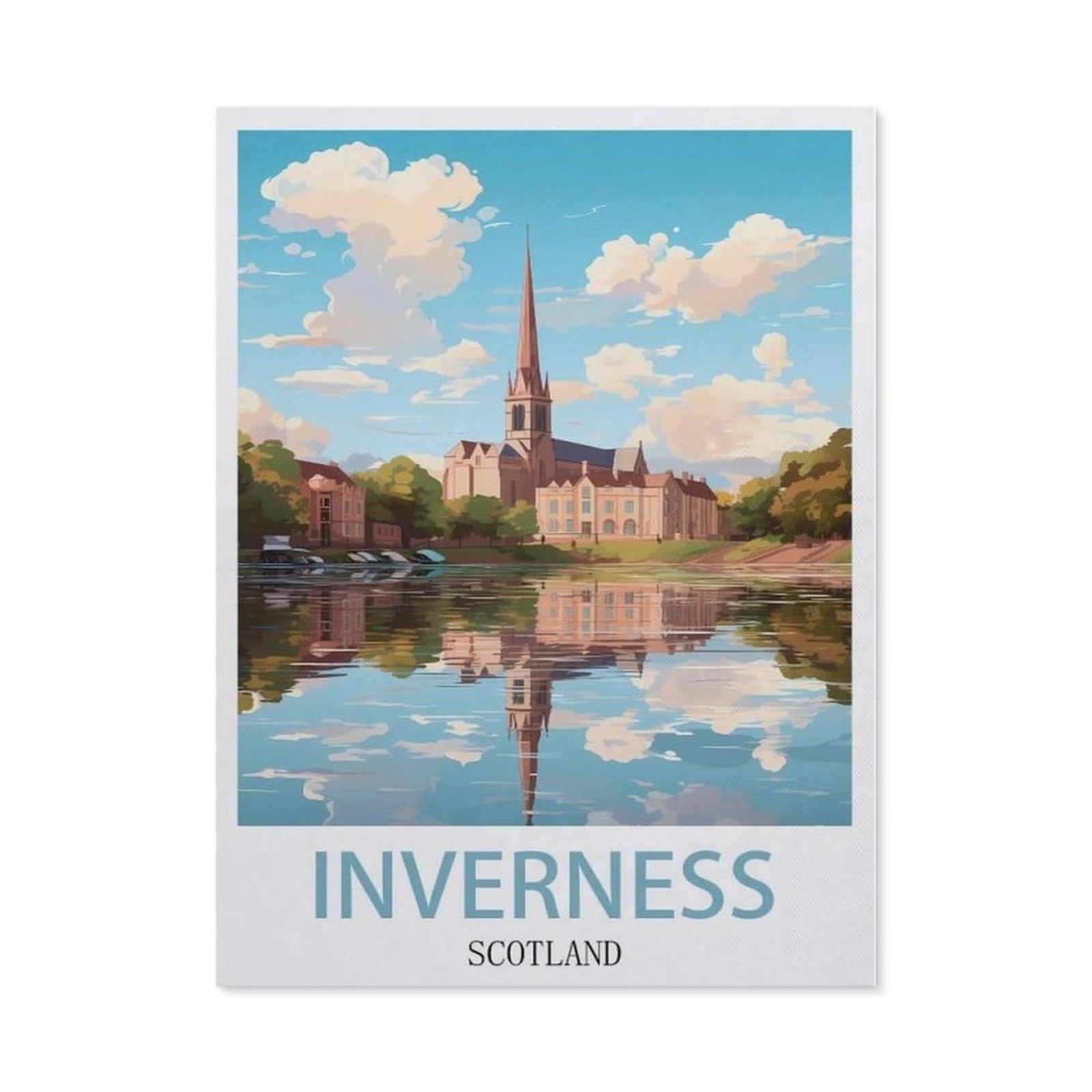 Beayodkp （50 X 60 Cm/19.68 X 23.62 Inches） Diy 5D Diamond Painting Kits，Inverness Scotland Vintage Travel Posters，Diamond Painting For Beginner Adults Rhinestone Numbered Diamond Arts Home Wall Decor-Ce97