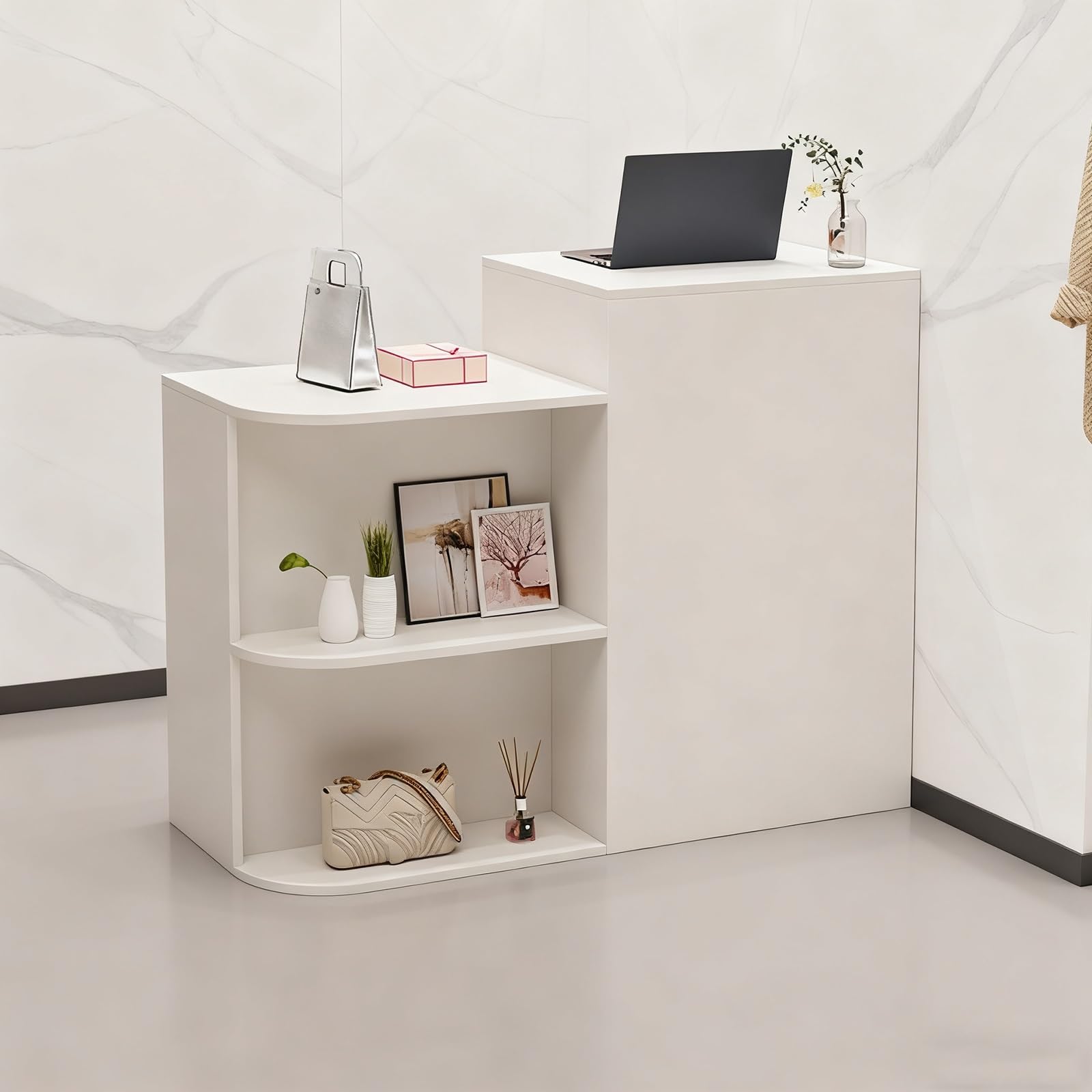 Recept Desk commerciale con Ders chiudibili, multi-livello, Eds arrotondati per Impact Resi, facile da montare, perfetto per uffici e aziende