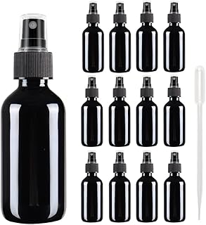KURTOTEP 2oz Black Glass spray Bottles（12 Pcs 60ml with Measured Pipettes, 1 Plastic Pipettes ） with Black Mist Sprayers for Liquids，Essential Oil,Bath, Beauty, Hair & Cleaning