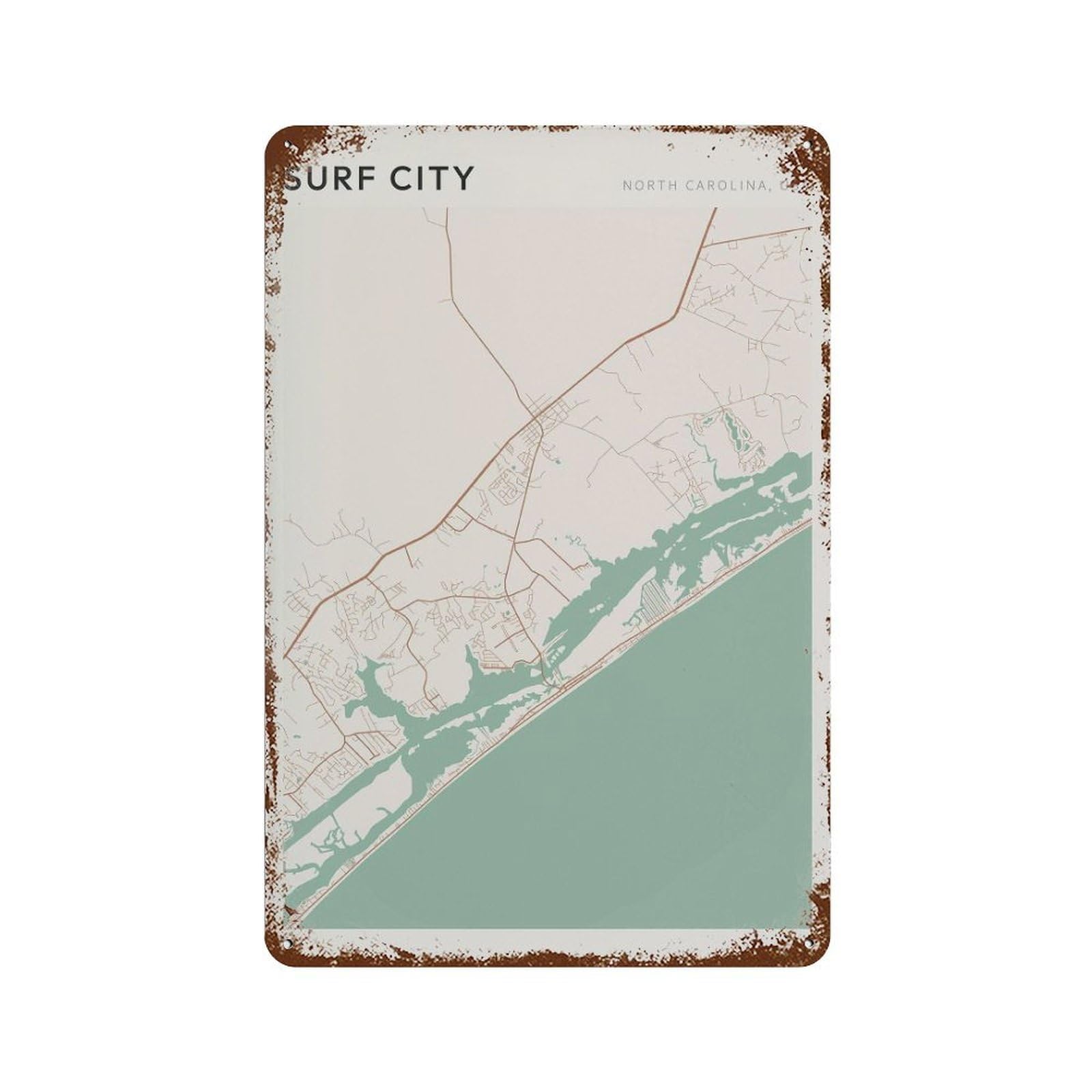 xiaoxiaoshen Surf City Map North Carolina Travel Gift Farmhouse Decor Wall Decor Art Metal Tin Poster Modern Home Decor Art Home Bar Shop Decorations Vintage Sign 30x20cm