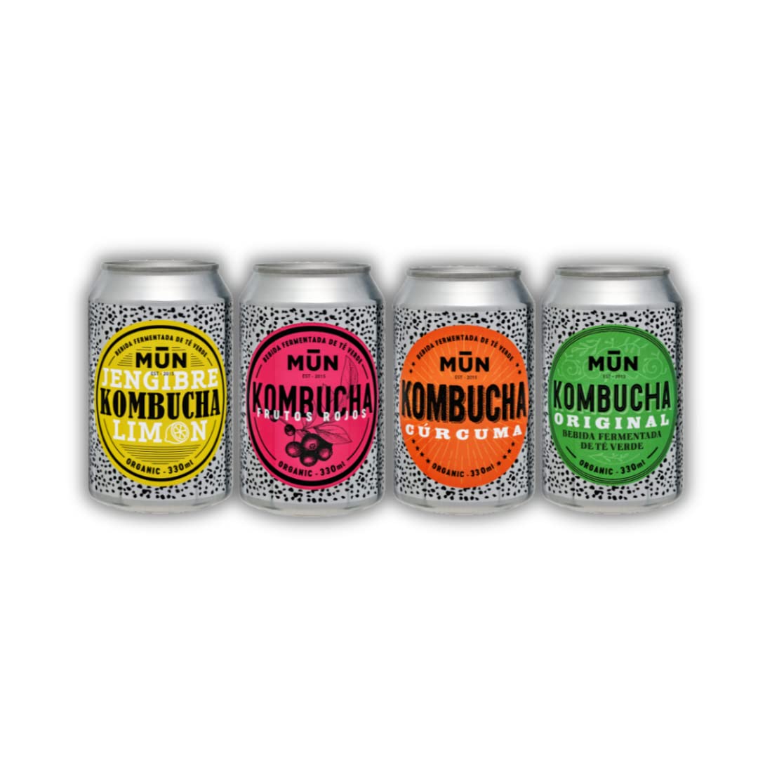 MUN KOMBUCHA ORGANIC - Confezione Mix 12 x 330 ml | Tè Kombucha Biologico e Probiotico Naturale | Senza Zucchero e Basso Contenuto Calorico, Senza BPA | Rinfrescante e Digestivo