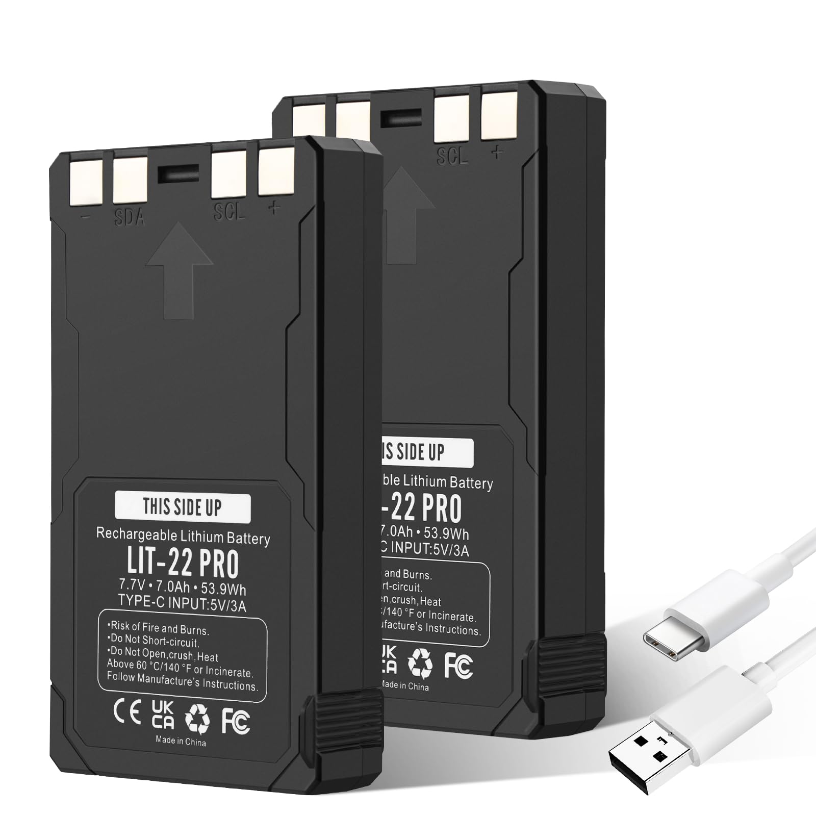 2 zapasowe baterie litowe LIT-22 Pro do wielokrotnego ładowania SPYPOINT LIT-22 Pro kompatybilne z kamerą Trail Flex-M Flex G-36 Flex-Plus Flex S (kabel typu C w zestawie)