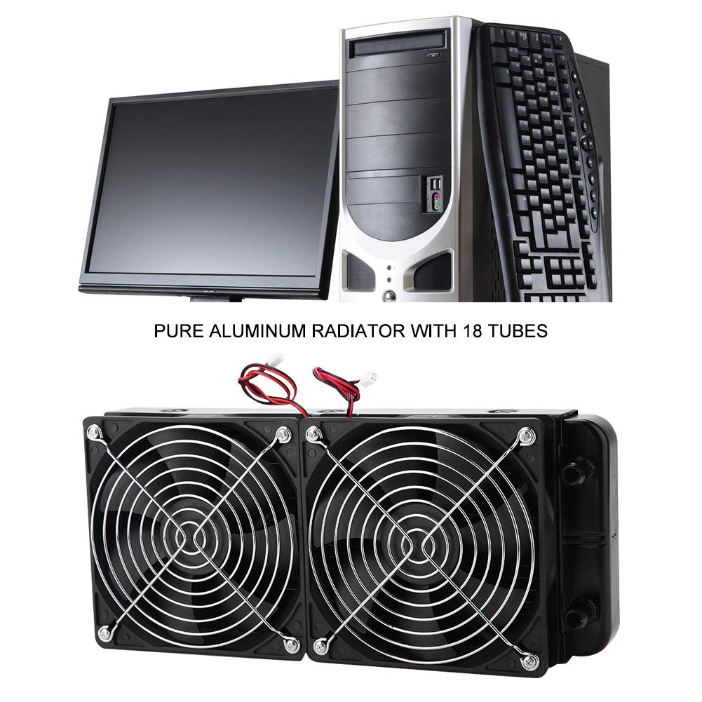 Chłodnica aluminiowa 240 mm, wentylatory ASHATA 2 x 120 mm Komputer Chłodzenie wodne CPU Chłodnica wody procesora, lekka chłodnica DC12V 18-rurowy radiator z podwójnym wentylatorem do chłodzenia wodą PC