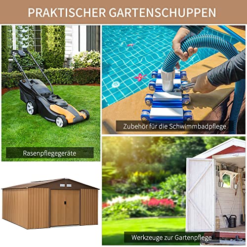 Outsunny Gerätehaus mit Bodenplatte Geräteschuppen Gartenhaus Garten Schuppen Metall Braun 340 x 386 x 200 cm – Bild 7