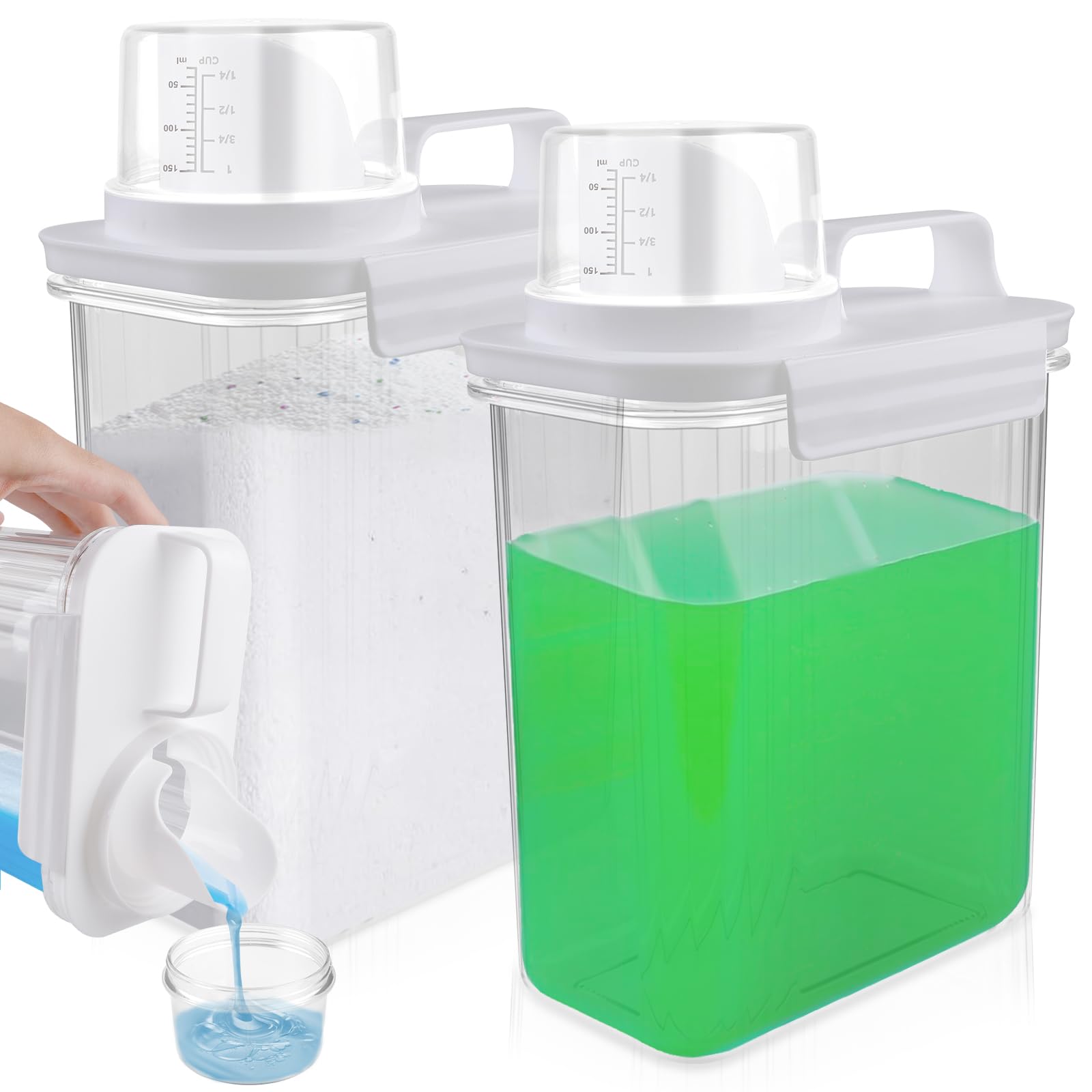 2 dispenser per detersivo ermetico da 2000 ml, con misuratore: detersivo in polvere, dispenser multiuso per detersivo, per detersivo in polvere, per detersivo, cereali