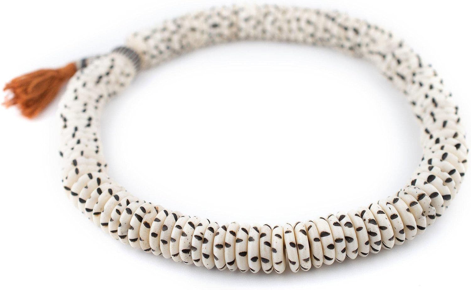 The Bead Chest White Carved Disk Bone Mala Beads 16mm Nepal Black and White Large Hole 16 Inch Strand