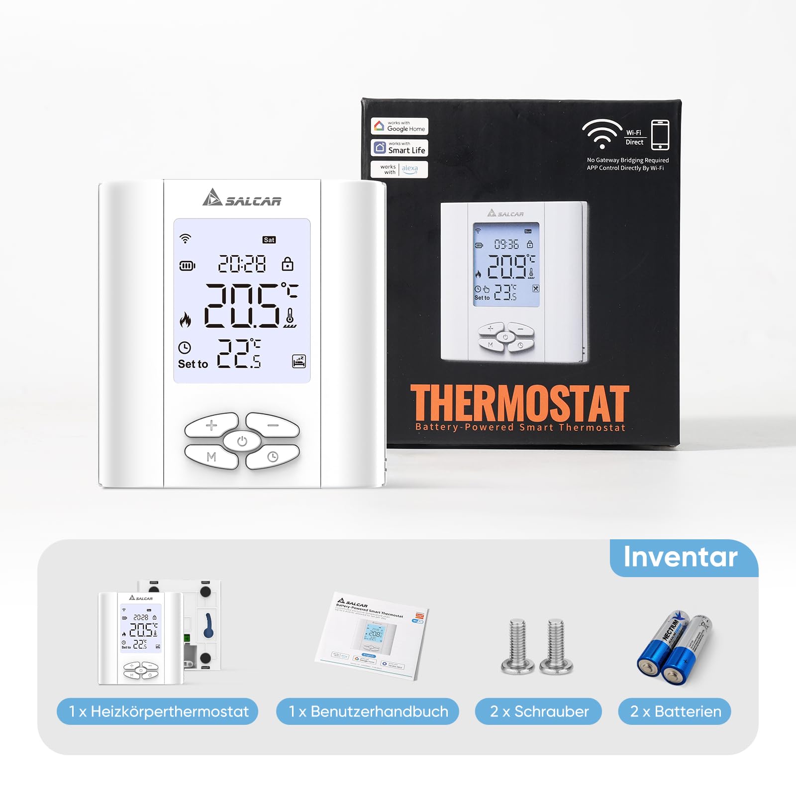 SALCAR Termostato intelligente per riscaldamento Wi-Fi, T5W, programmabile, termostato da parete WiFi con Umidità, compatibile con Alexa e Google